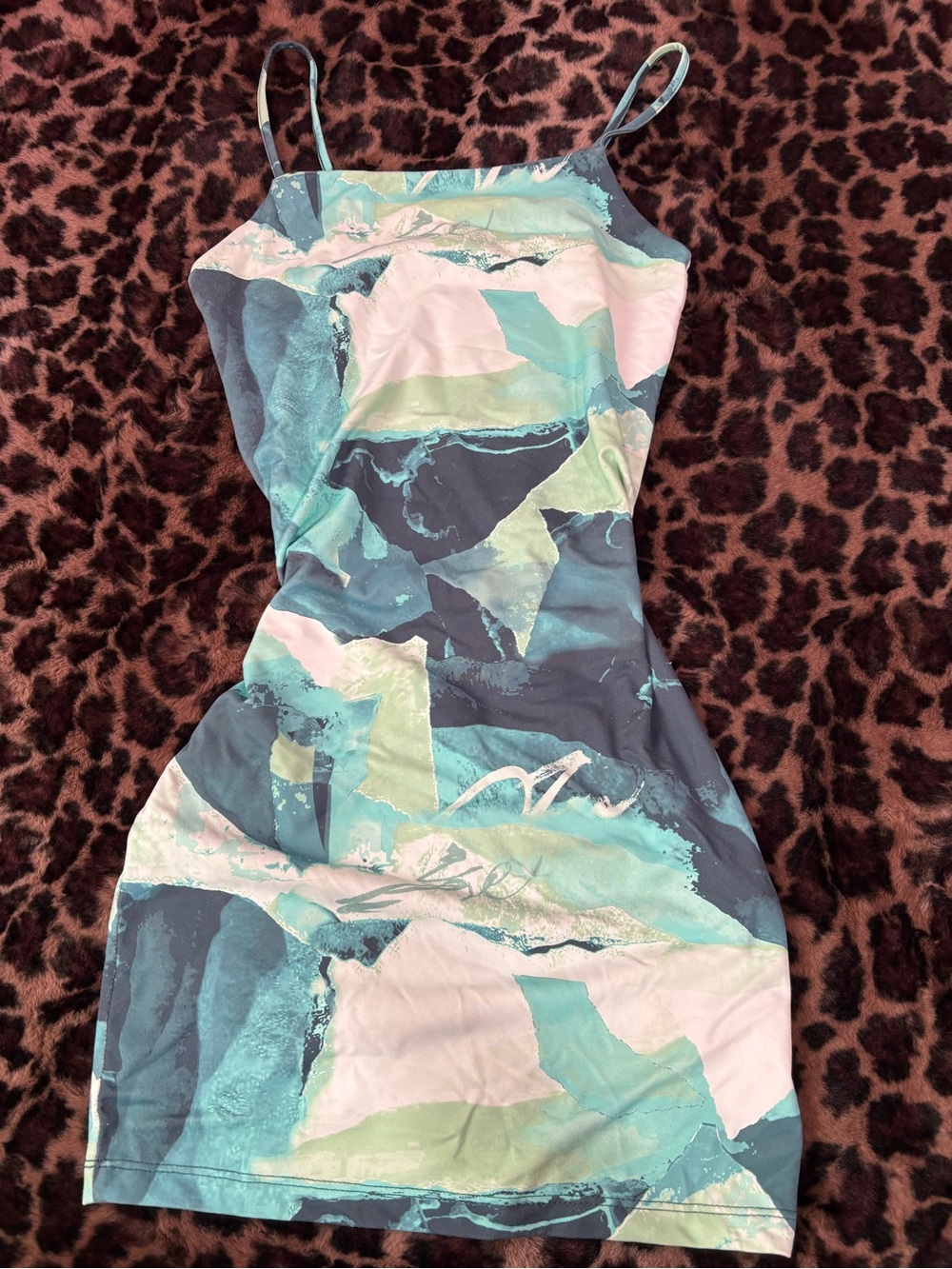 Forever 21 Aqua & Seafoam Abstract Slip Mini Dress